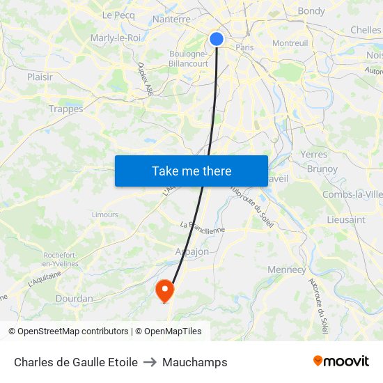 Charles de Gaulle Etoile to Mauchamps map