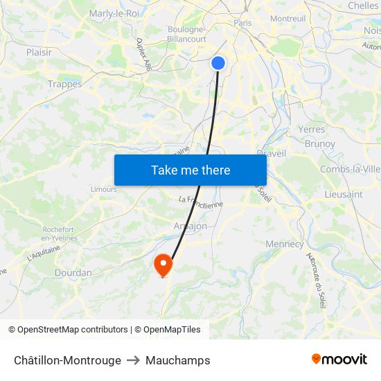 Châtillon-Montrouge to Mauchamps map