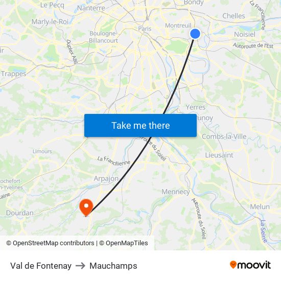 Val de Fontenay to Mauchamps map
