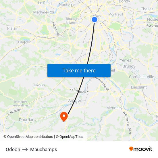 Odéon to Mauchamps map