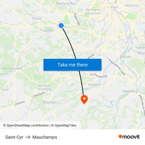 Saint-Cyr to Mauchamps map