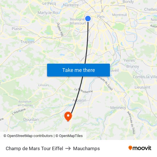 Champ de Mars Tour Eiffel to Mauchamps map