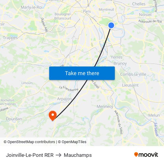 Joinville-Le-Pont RER to Mauchamps map
