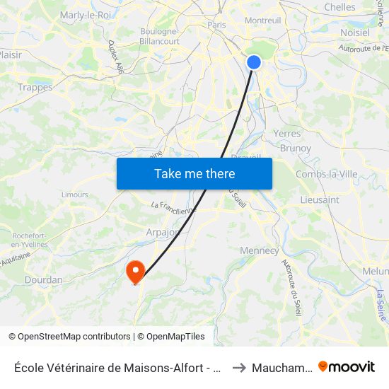 École Vétérinaire de Maisons-Alfort - Métro to Mauchamps map