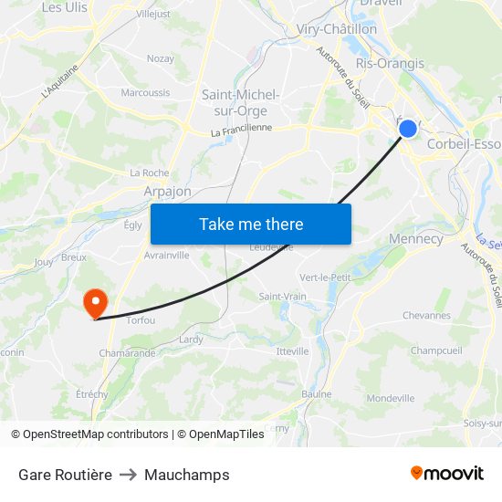 Gare Routière to Mauchamps map