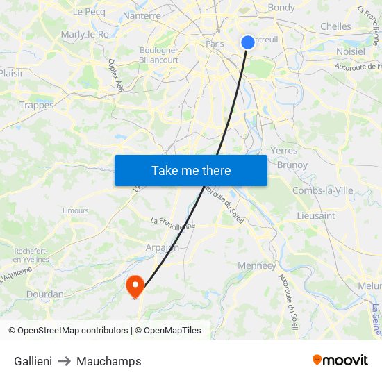 Gallieni to Mauchamps map