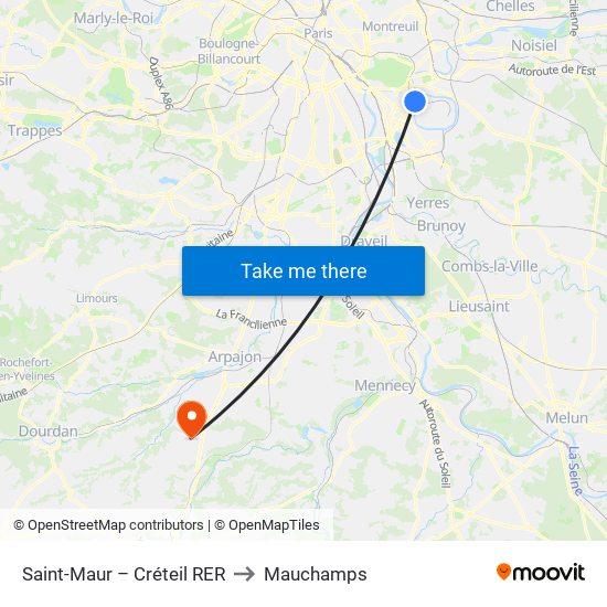 Saint-Maur – Créteil RER to Mauchamps map