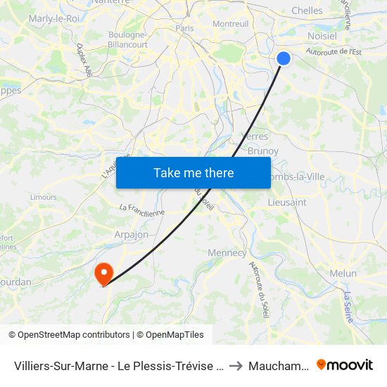Villiers-Sur-Marne - Le Plessis-Trévise RER to Mauchamps map