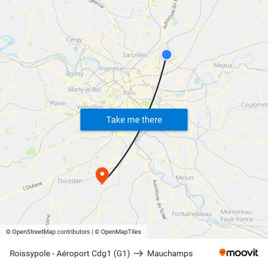 Roissypole - Aéroport Cdg1 (G1) to Mauchamps map