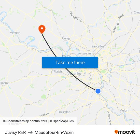 Juvisy RER to Maudetour-En-Vexin map