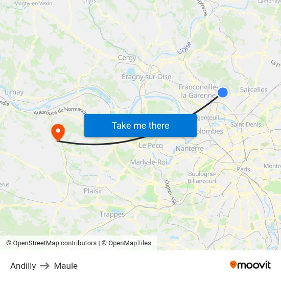 Andilly to Maule map