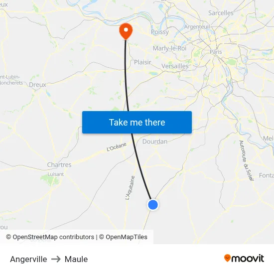 Angerville to Maule map