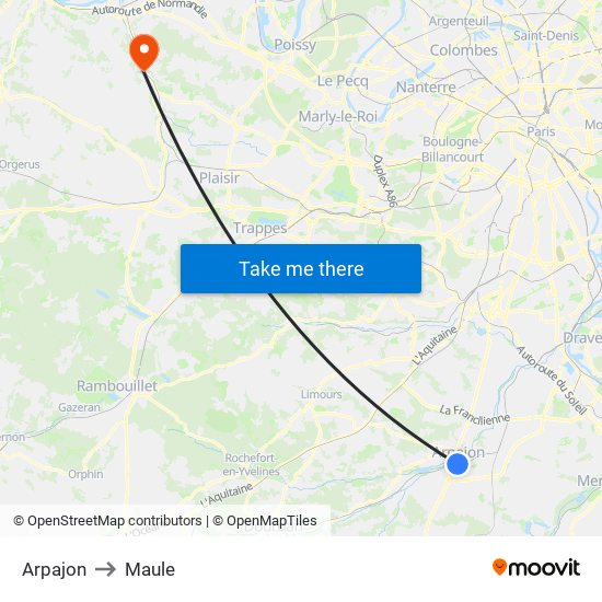 Arpajon to Maule map