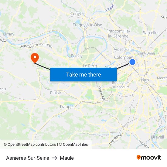 Asnieres-Sur-Seine to Maule map