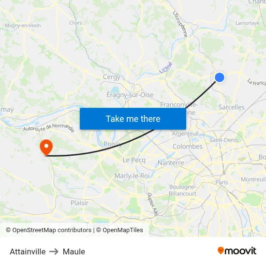 Attainville to Maule map
