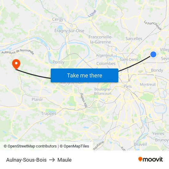 Aulnay-Sous-Bois to Maule map