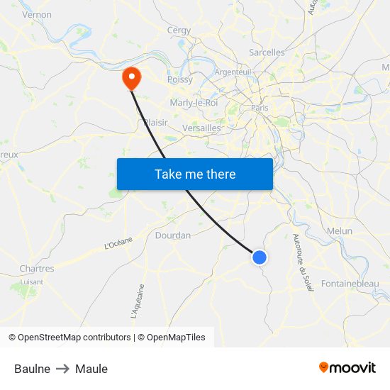 Baulne to Maule map