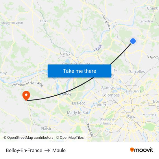 Belloy-En-France to Maule map