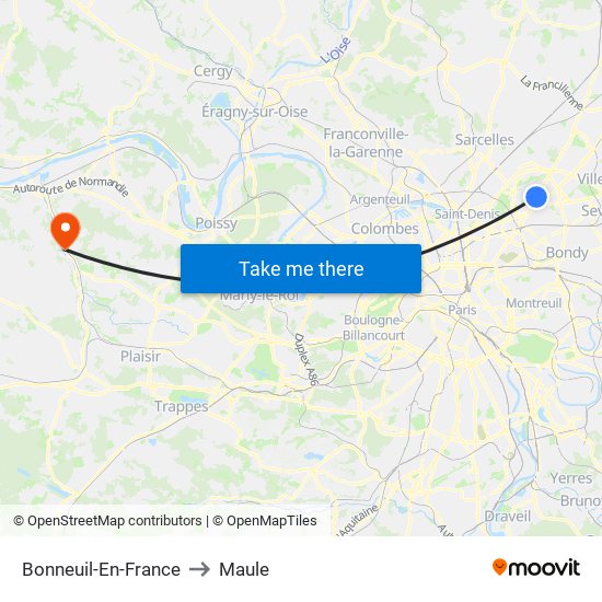 Bonneuil-En-France to Maule map
