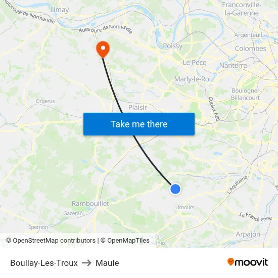 Boullay-Les-Troux to Maule map