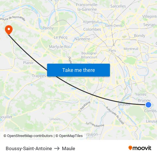 Boussy-Saint-Antoine to Maule map