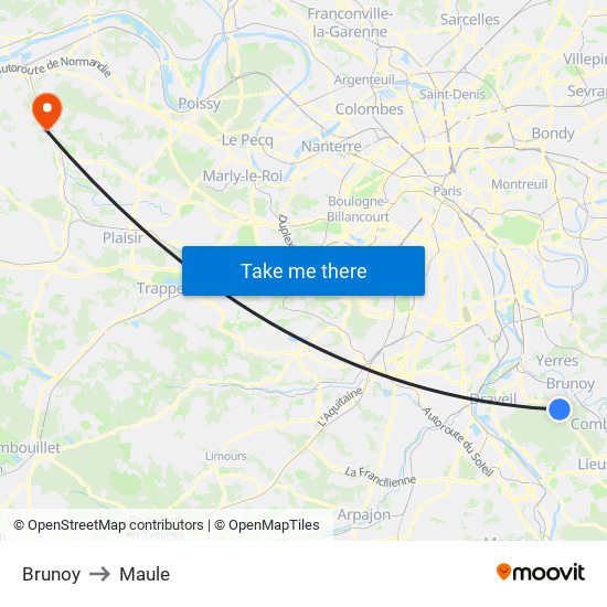 Brunoy to Maule map