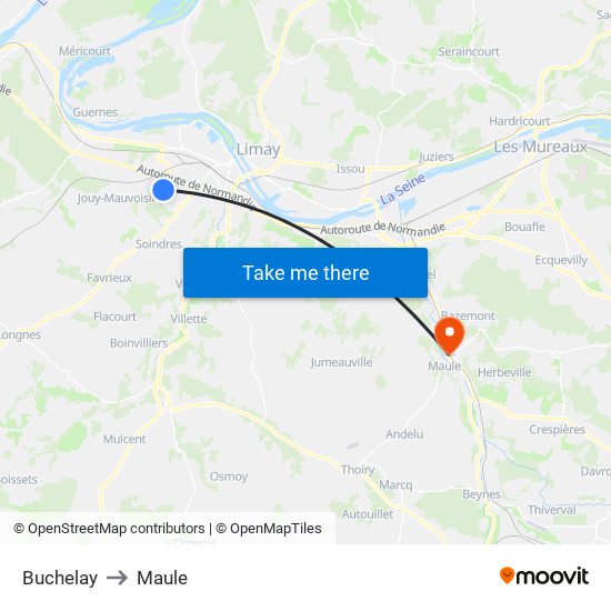 Buchelay to Maule map