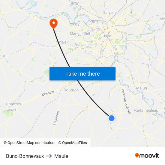 Buno-Bonnevaux to Maule map