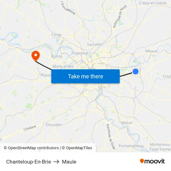 Chanteloup-En-Brie to Maule map