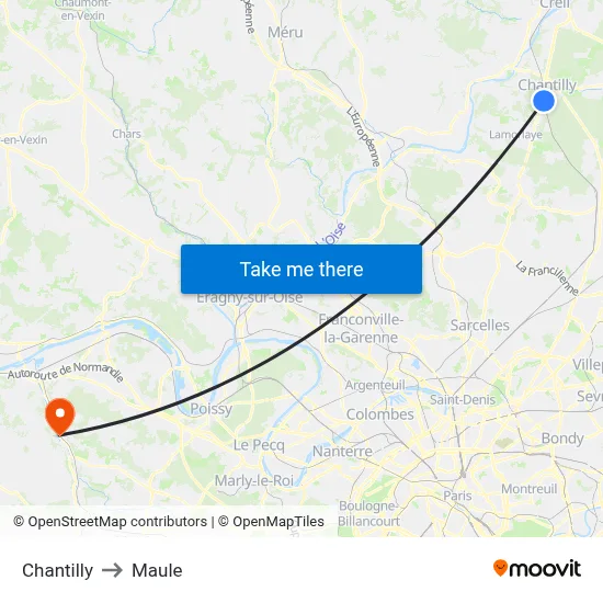 Chantilly to Maule map