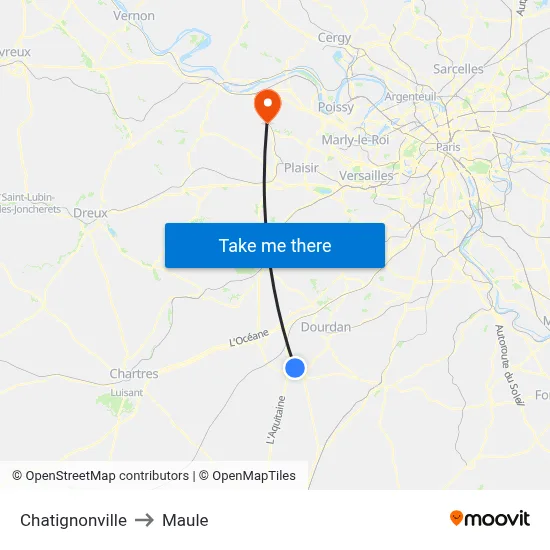 Chatignonville to Maule map