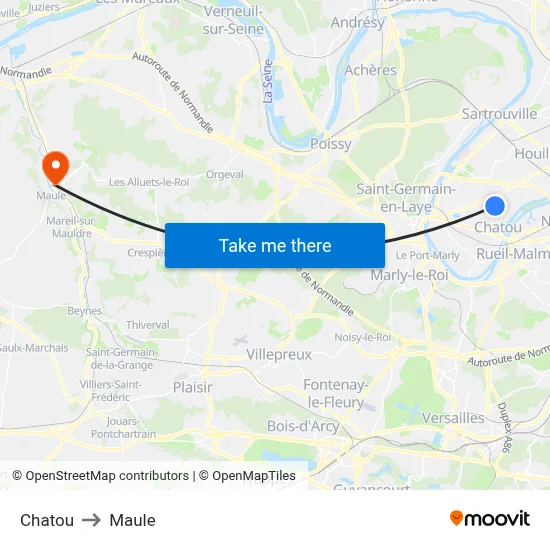 Chatou to Maule map