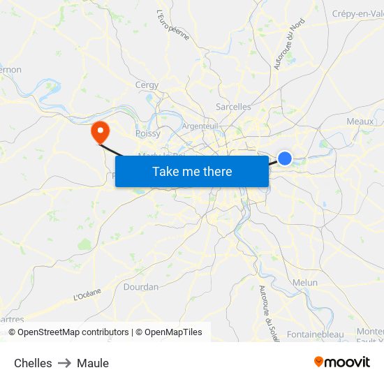 Chelles to Maule map