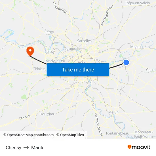 Chessy to Maule map