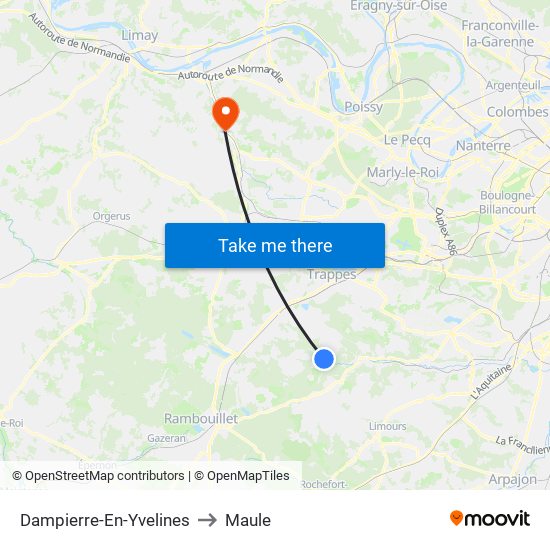 Dampierre-En-Yvelines to Maule map