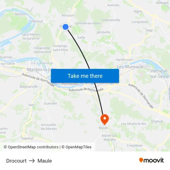 Drocourt to Maule map