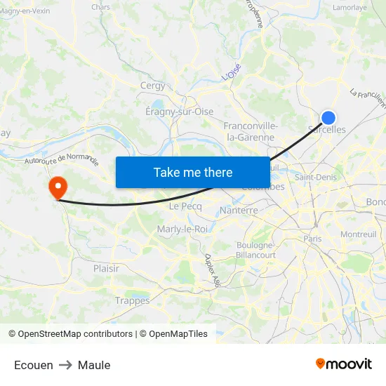 Ecouen to Maule map