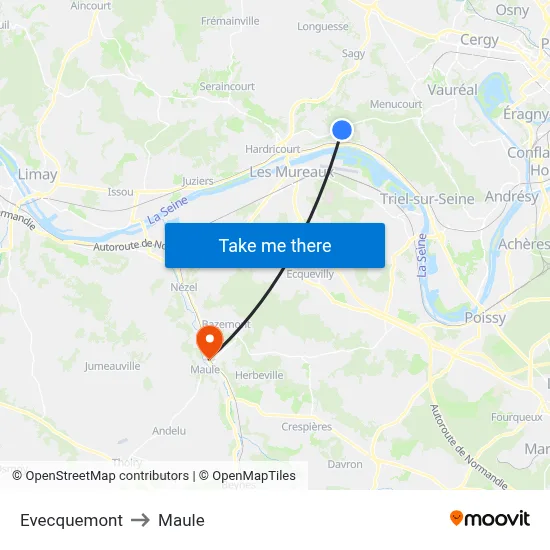 Evecquemont to Maule map