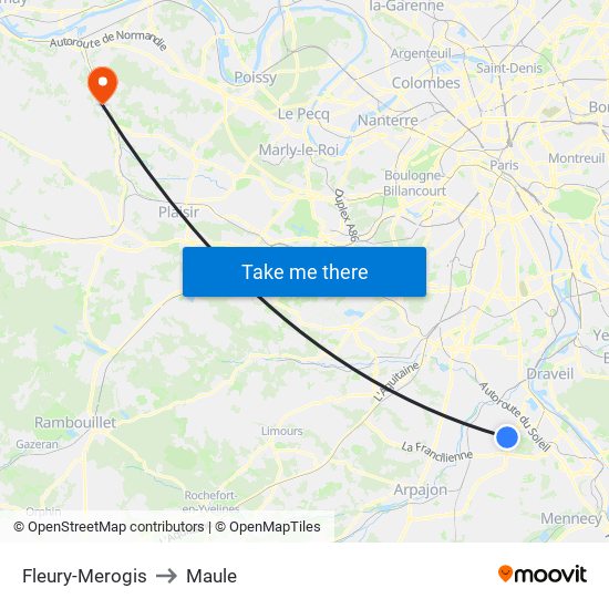 Fleury-Merogis to Maule map