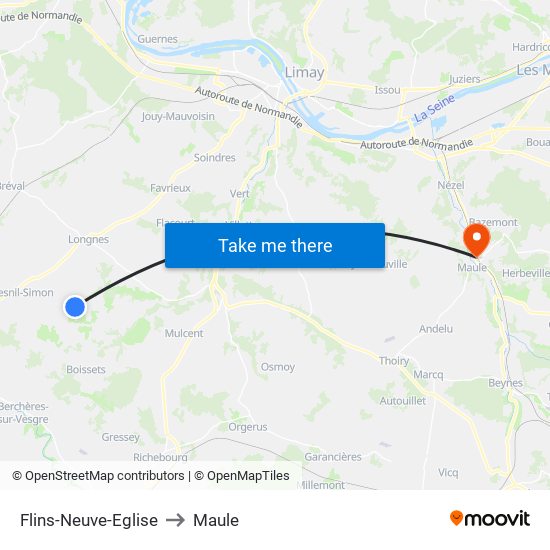 Flins-Neuve-Eglise to Maule map