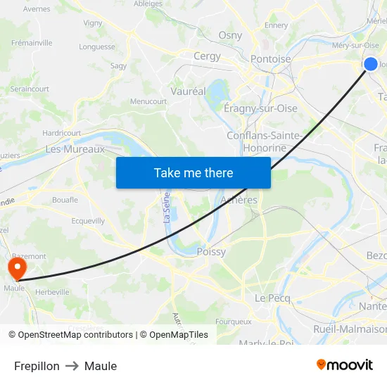 Frepillon to Maule map