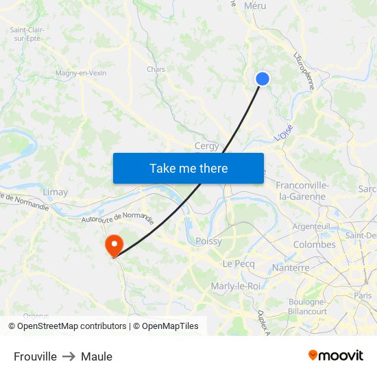 Frouville to Maule map