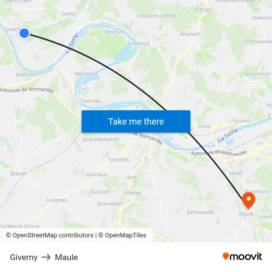 Giverny to Maule map