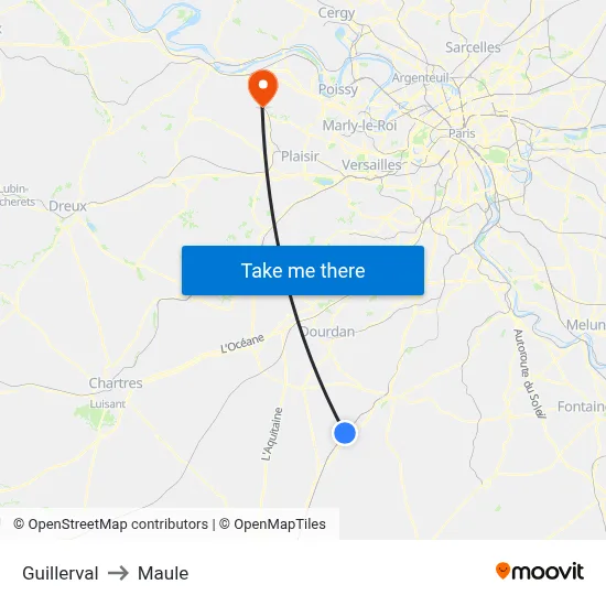 Guillerval to Maule map