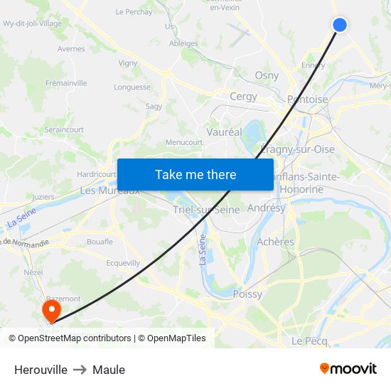 Herouville to Maule map