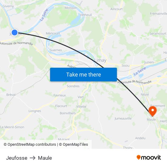 Jeufosse to Maule map