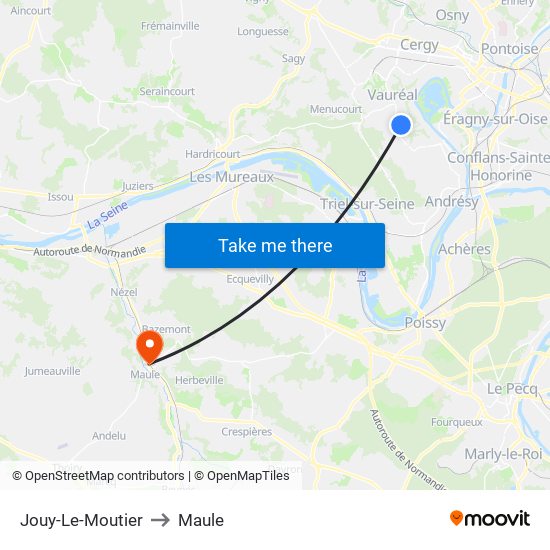 Jouy-Le-Moutier to Maule map