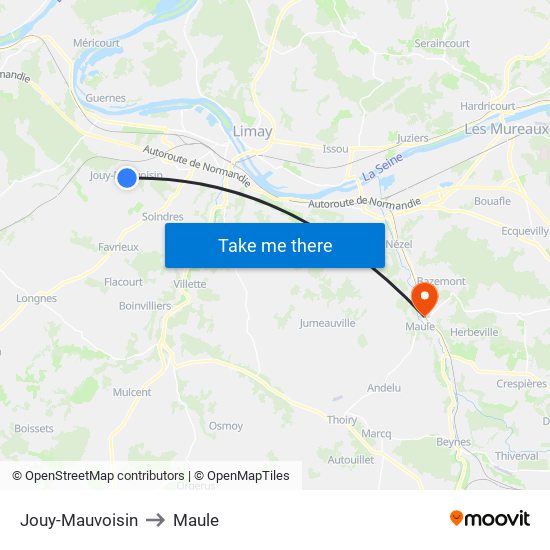 Jouy-Mauvoisin to Maule map