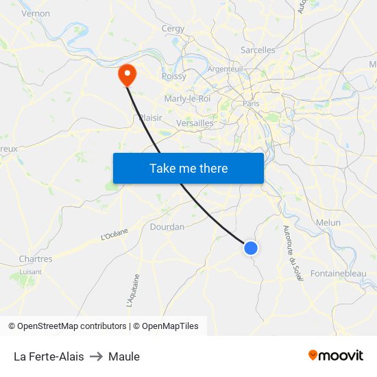 La Ferte-Alais to Maule map