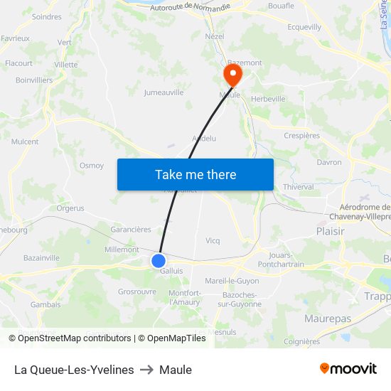 La Queue-Les-Yvelines to Maule map